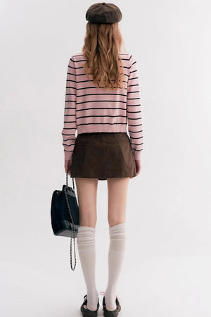 Striped Knit Suspender Cardigan & Top Set