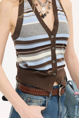 Striped Knitted Halter Vest