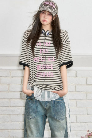 Striped Letter Print Top