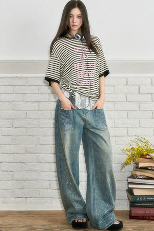 Striped Letter Print Top