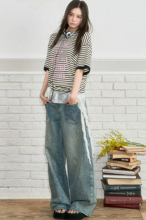 Striped Letter Print Top