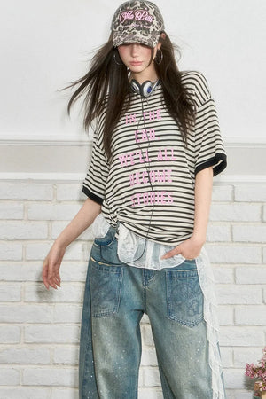 Striped Letter Print Top