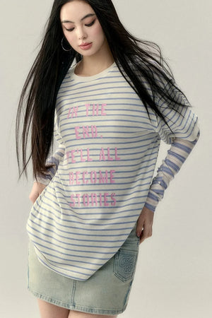 Striped Letter Print Top