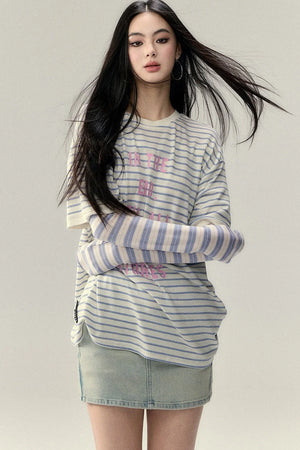 Striped Letter Print Top