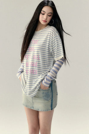 Striped Letter Print Top