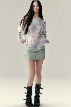 Striped Letter Print Top