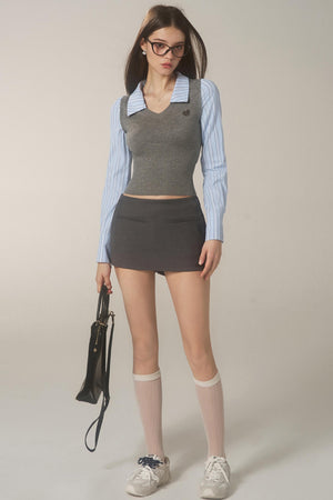 Striped Panelled Shirt & Skirt Set-Up