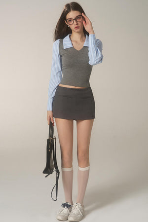 Striped Panelled Shirt & Skirt Set-Up