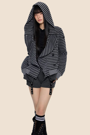 Striped Patchwork Hooded Cardigan