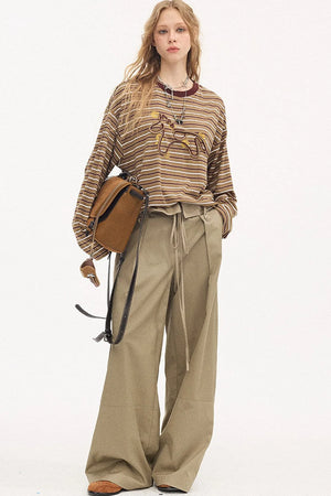 Striped Patchwork Straight-Leg Pants