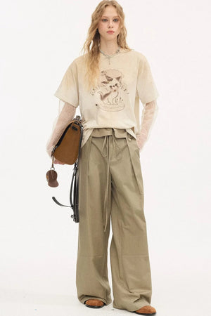 Striped Patchwork Straight-Leg Pants
