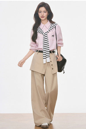 Striped Shirt With Wide-Leg Pants Set-Up