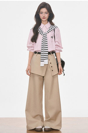Striped Shirt With Wide-Leg Pants Set-Up