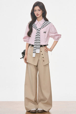 Striped Shirt With Wide-Leg Pants Set-Up