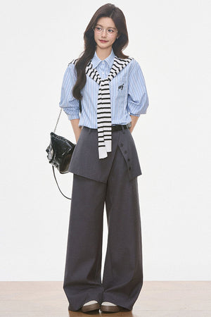 Striped Shirt With Wide-Leg Pants Set-Up