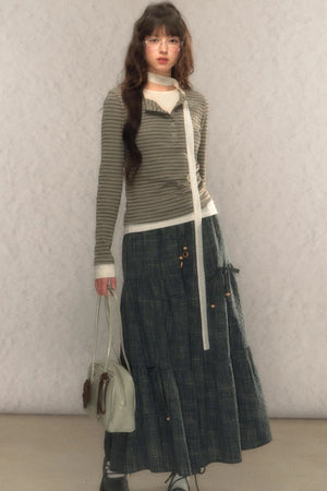 Striped Short Slim Long-Sleeved Top