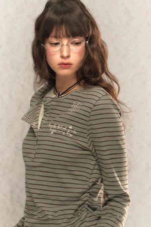 Striped Short Slim Long-Sleeved Top
