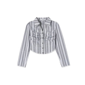 Striped slim fit cropped pleated shirt