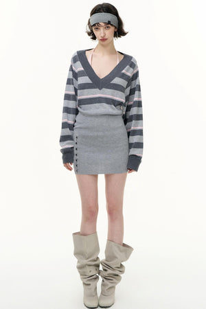 Striped Spliced Autumn Dress