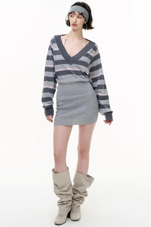 Striped Spliced Autumn Dress