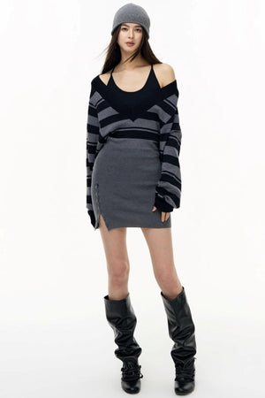 Striped Spliced Autumn Dress