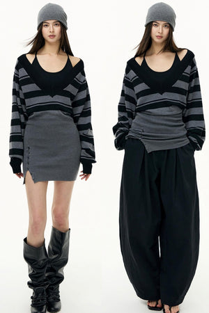 Striped Spliced Autumn Dress