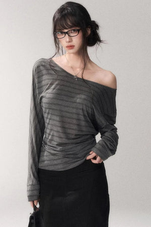 Striped Tencel Off-Shoulder Top