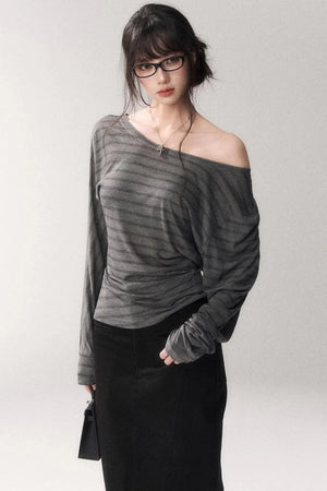 Striped Tencel Off-Shoulder Top