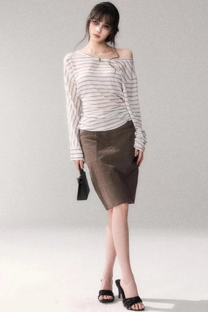 Striped Tencel Off-Shoulder Top