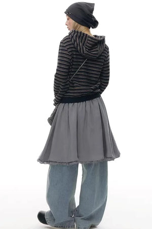 Striped Textured Hooded Sweatshirt