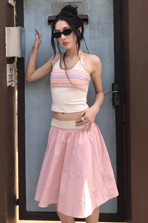 Striped Two-Tone Layered Skirt Set-Up