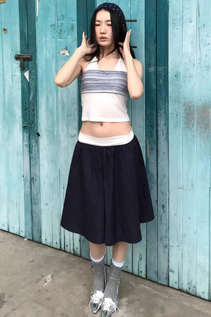 Striped Two-Tone Layered Skirt Set-Up
