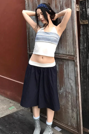 Striped Two-Tone Layered Skirt Set-Up