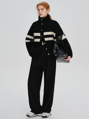 Striped wool thickened lazy style jacket