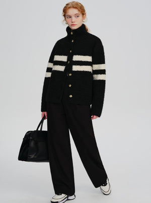 Striped wool thickened lazy style jacket
