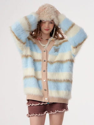 Stripes soft waxy thick lazy knitted sweater coat