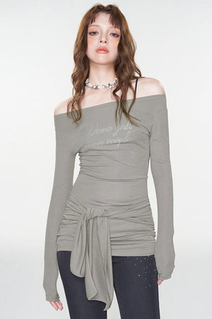 Stylish Letter Print One-Shoulder Top