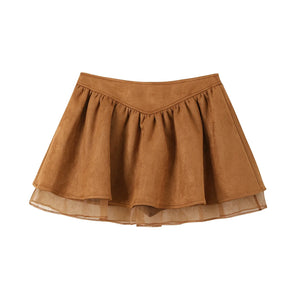 Suede Flower Bud Puffy Skirt