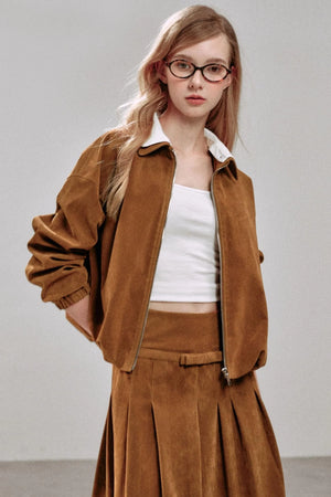 Suede Irregular Pleated Skirt