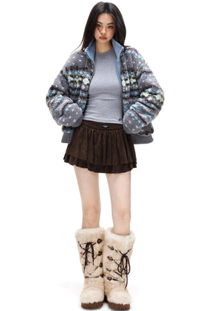 Suede Ruffled A-Line Skirt