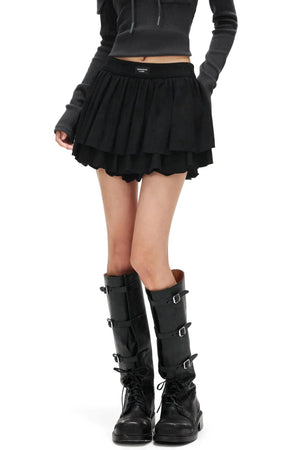 Suede Ruffled A-Line Skirt