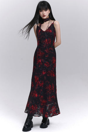 Summer Black Floral Halter Dress