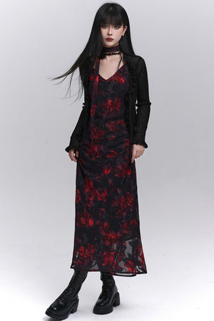 Summer Black Floral Halter Dress
