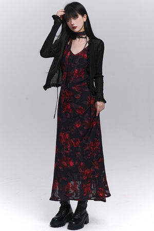 Summer Black Floral Halter Dress