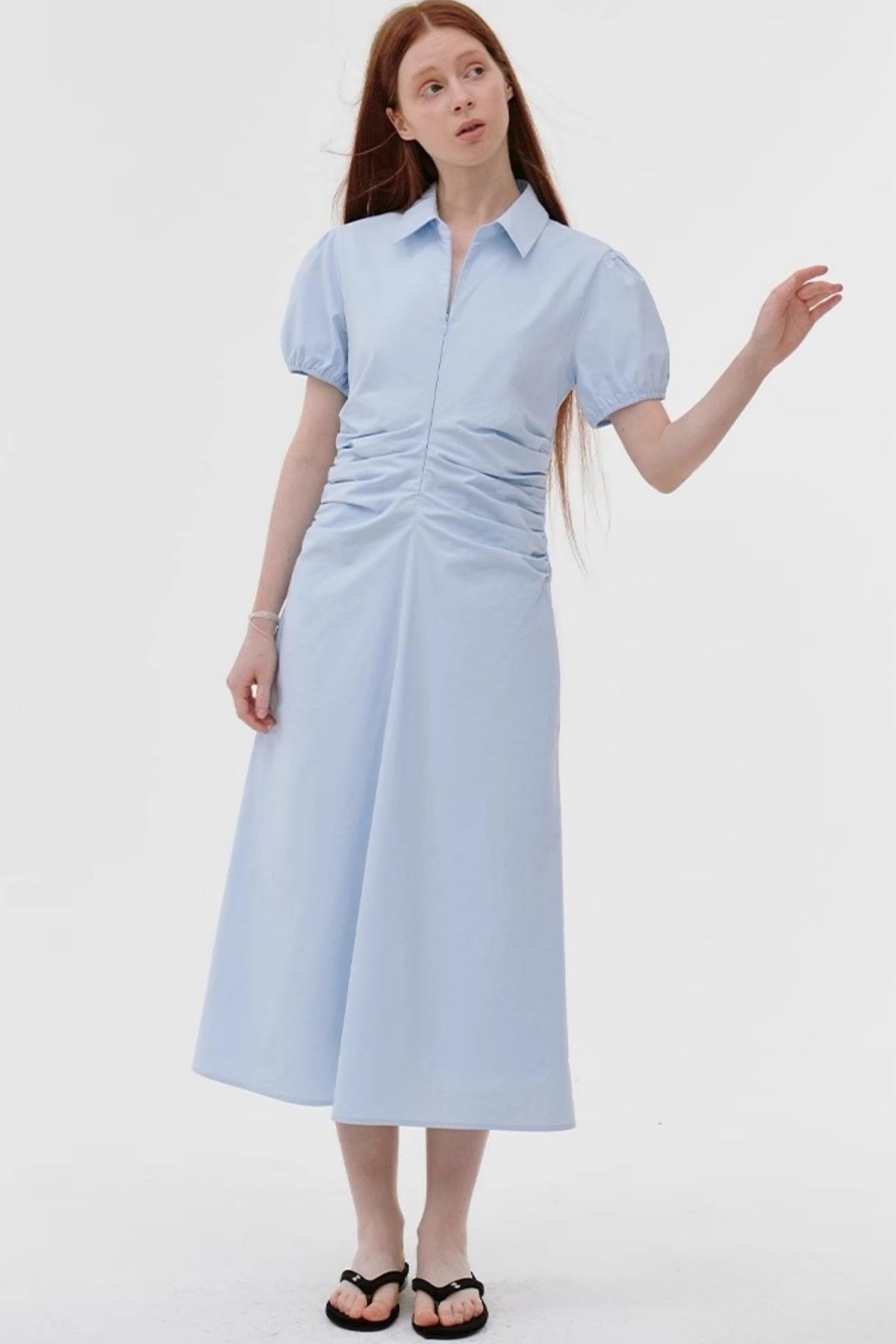 Summer Chic Pleated Bubble Sleeve Dress