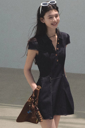 Summer Cicadas Denim V-Neck Waist Dress