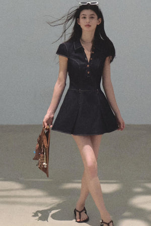 Summer Cicadas Denim V-Neck Waist Dress