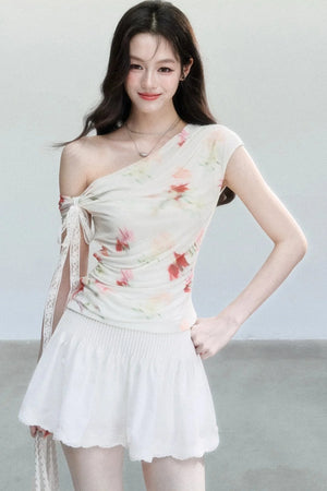 Summer Floral Mesh Off-Shoulder Top Set-Up