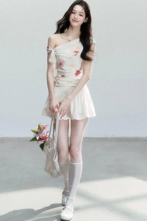 Summer Floral Mesh Off-Shoulder Top Set-Up