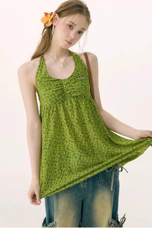 Summer Green Floral Halter Top